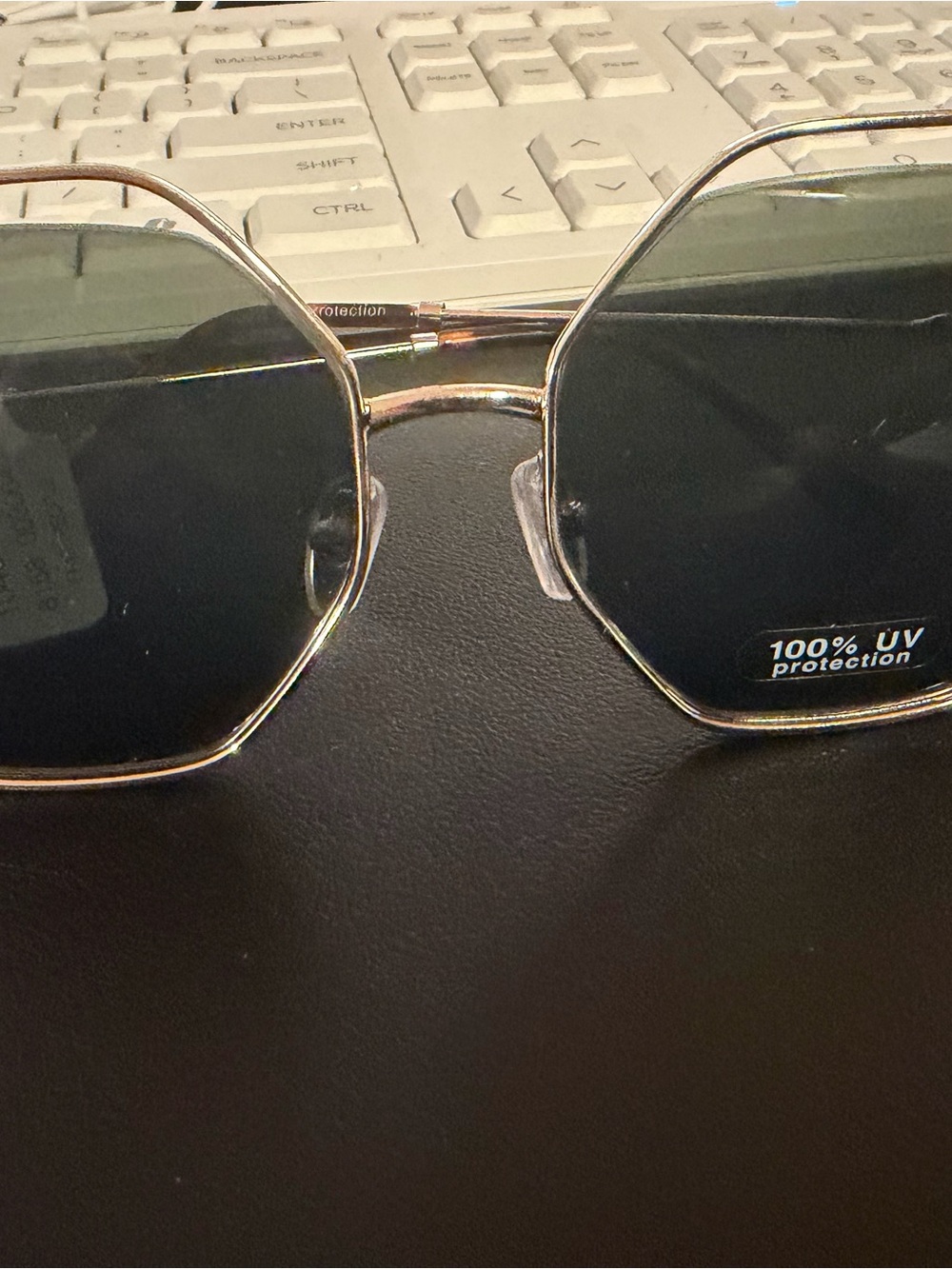 Free People Gold Octagon Sunglasses with Dark Green Lenses